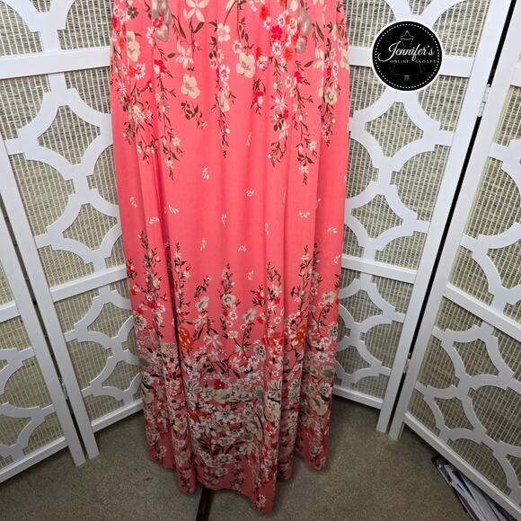 Rabbitt Rabbit Rabbit Designs Coral Floral Keyhole Chiffon Maxi Dress Size 12 - Picture 8 of 16